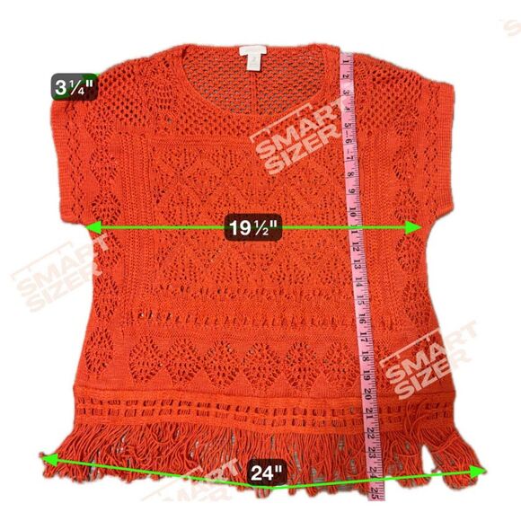 Chico’s Sweater L Coral Linen Blend Crochet Fringe Boho Festival Beachy Top - Picture 3 of 6